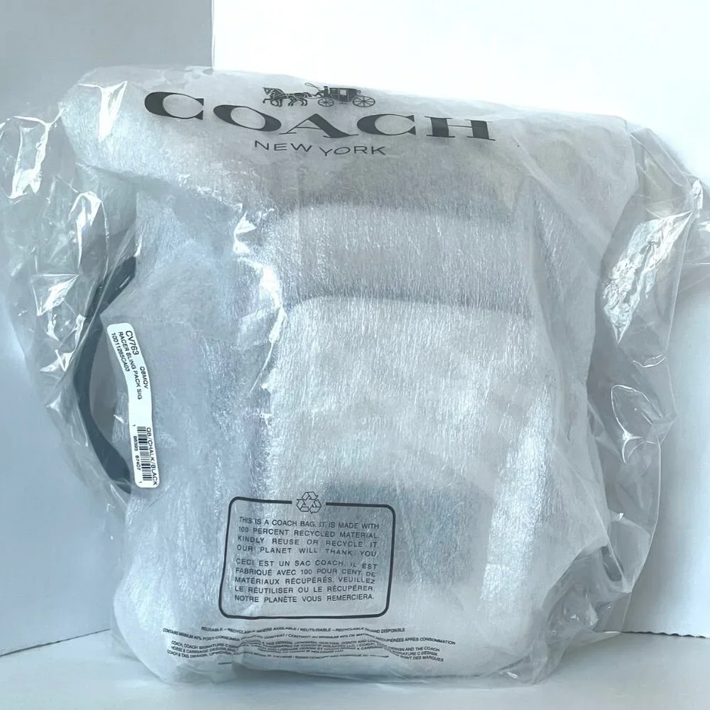 Coach Racer Sling Pack CV763 Black Chalk Signature Canvas Leather Crossbody